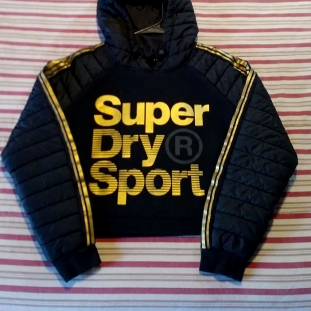 Superdry Gym Tech Gold Crop Hybrid Hoodie Size 12
